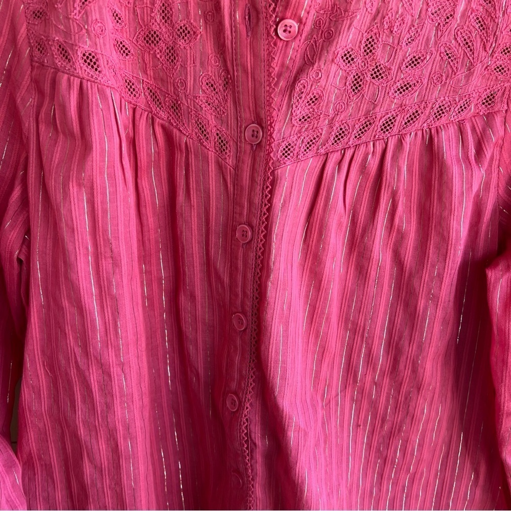 PILCRO ANTHROPOLOGIE The Victoria Lace Button Down in Pink Size 0 Boho Beach - Picture 5 of 11
